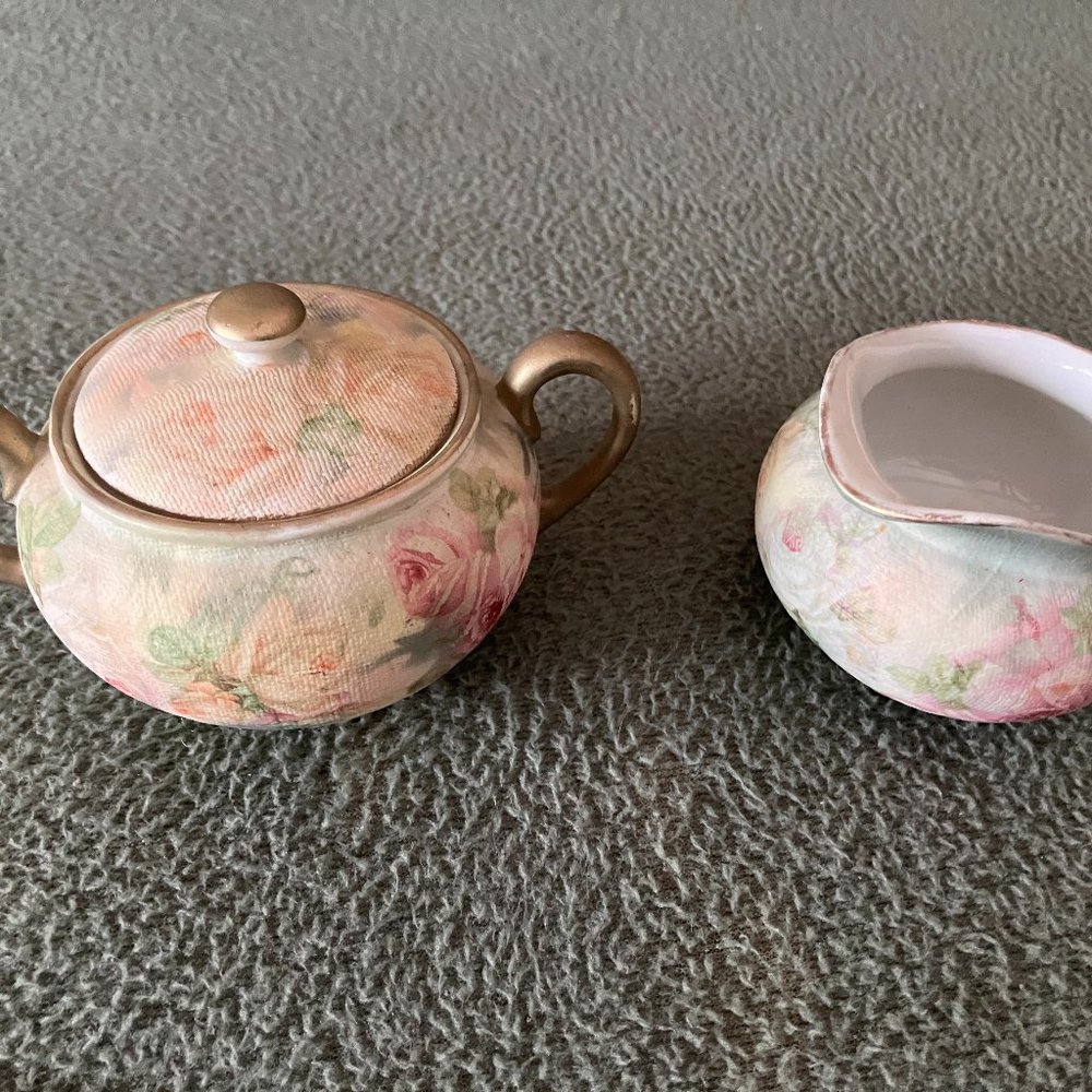 HC Royal Bayreuth Bavaria Creamer/Sugar Bowl, Rose Tapestry w/ Gold Trim